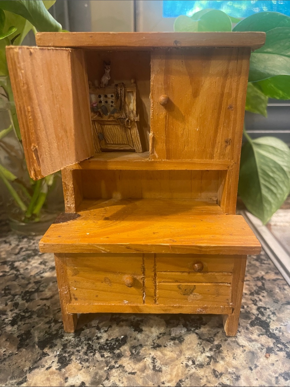 Vintage Miniature Wood Hutch Doll House Furniture